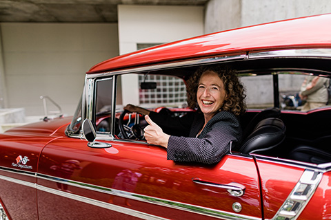 Sarah Roth with Classic Car