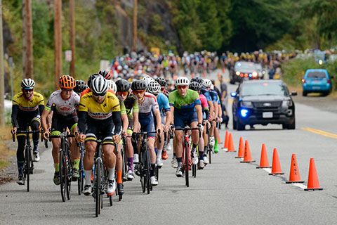 Cyclists riding in Cypress Challenge